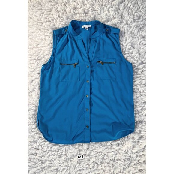 Calvin Klein Tops - Calvin Klein Blouse Womens Lg Turquiose Blue Pockets Button Sleeveless Stretch
